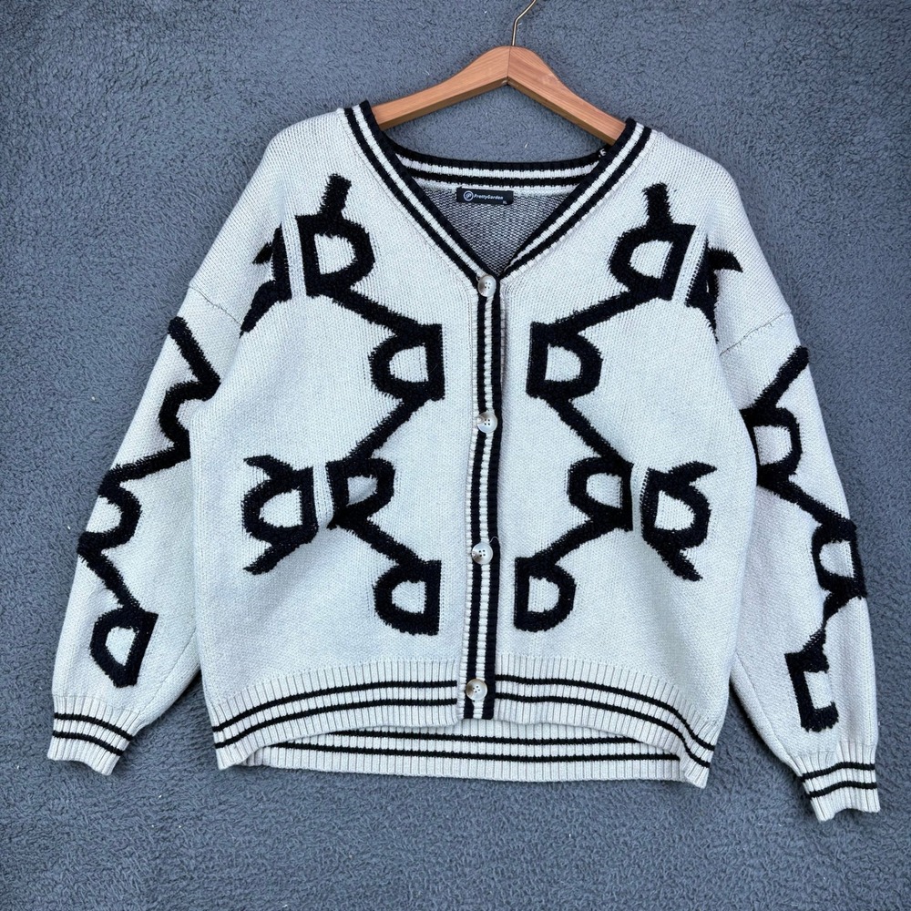 PrettyGarden Womens XL Geometric Graphic‎ V-Neck Button Cardigan Sweater